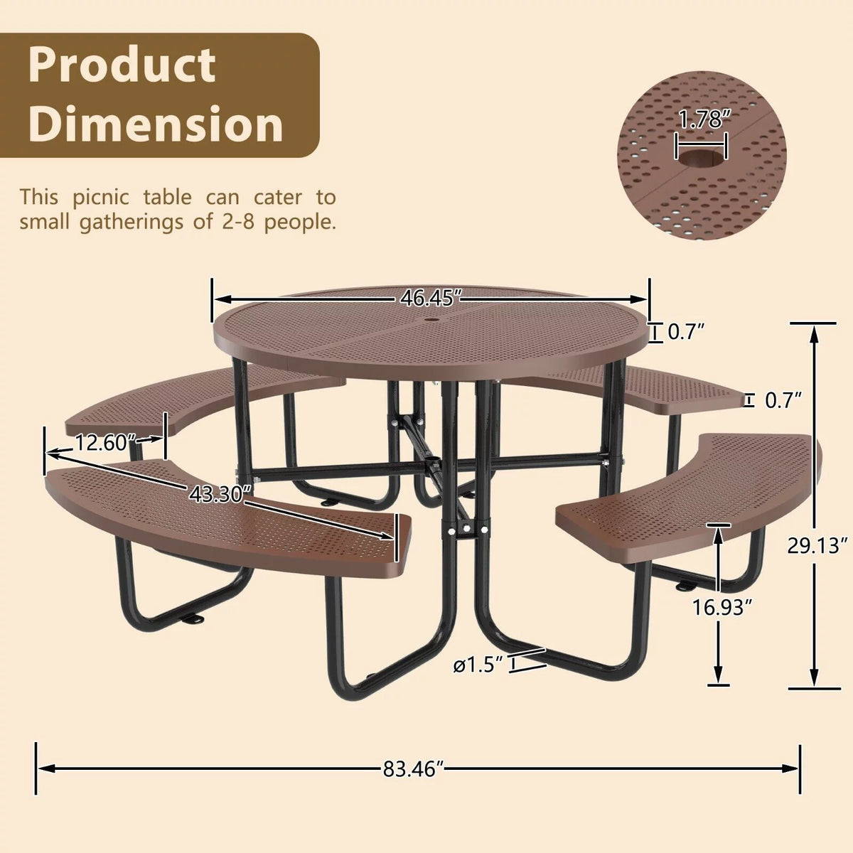 Brown Round Portable Picnic Table R907