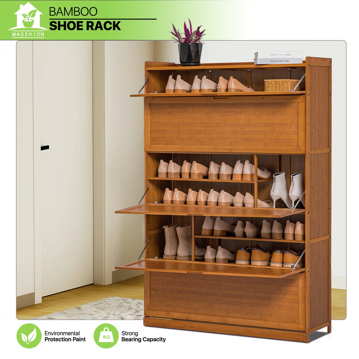 Bamboo 9 Tier Shoe Organizer Cabinet with Door O284885