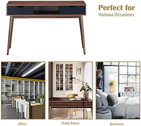 Mid Century Desk with Drawers & Solid Wood Legs L557367