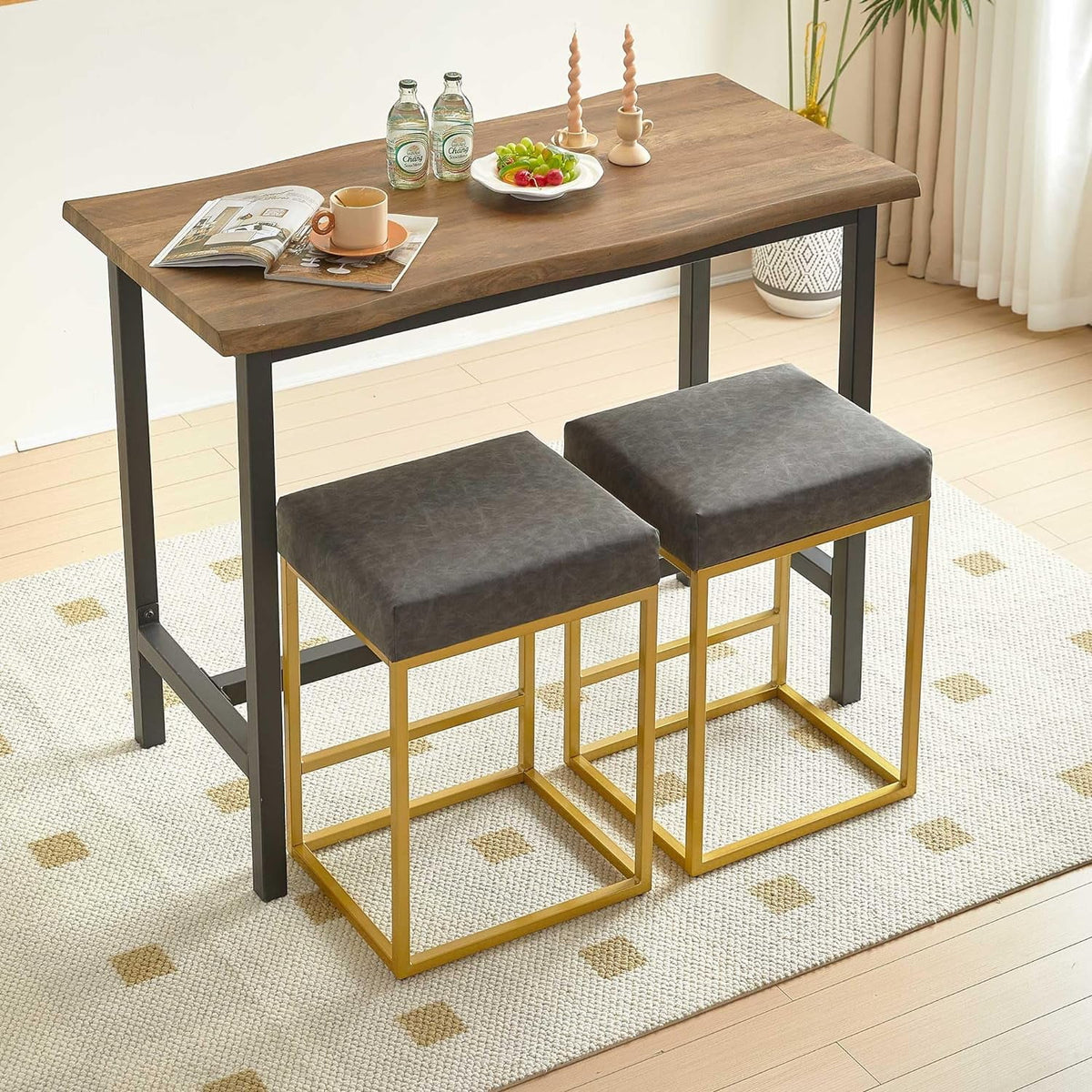 Grey PU Leather Bar Stools Set of 2 Z657