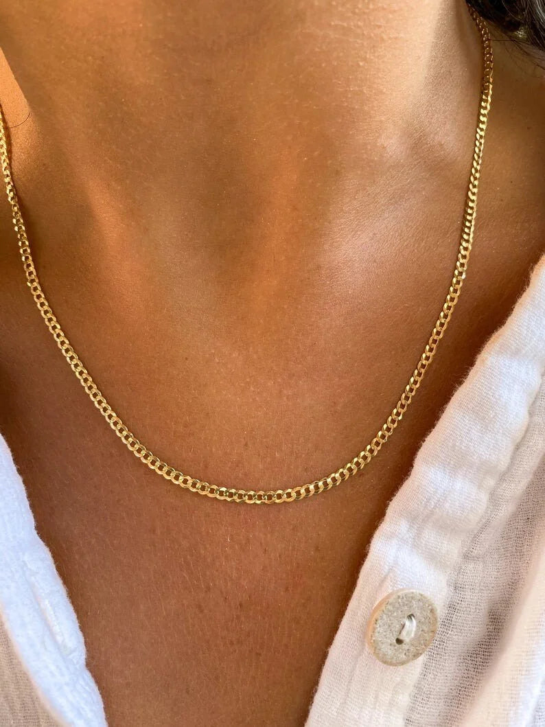 14K Solid Yellow Gold Cuban Chain Necklace Z389059