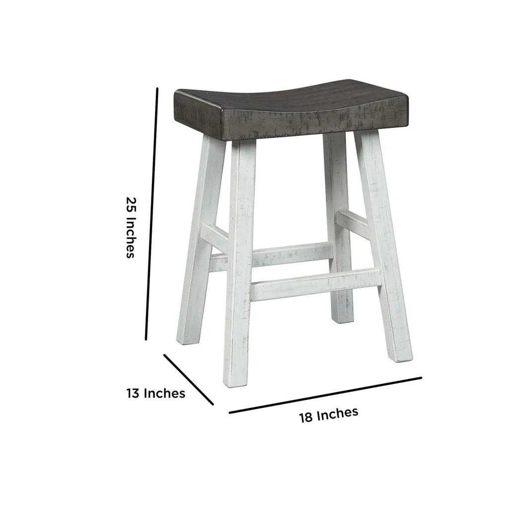 25 Inch Wooden Saddle Stool Set of 2 Brown and White C359920