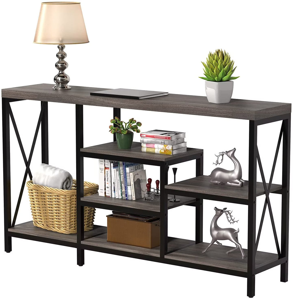 Gray 55"L Narrow Console Table with Storage Shelves A3831