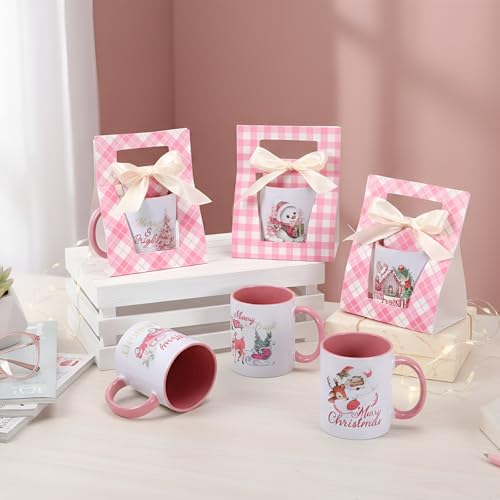 6 Sets Pink Ceramic Christmas Mugs 12 oz Y34986