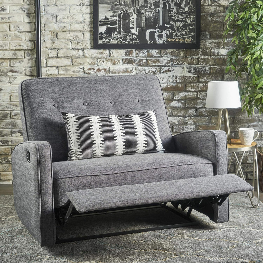 Grey Black Buttoned Fabric Reclining Loveseat G1048