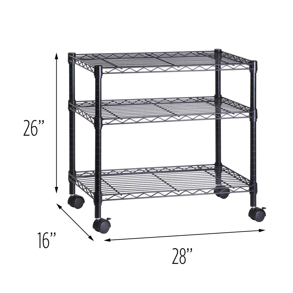 3-Tier Black Metal Rolling Adjustable Media Cart J4654