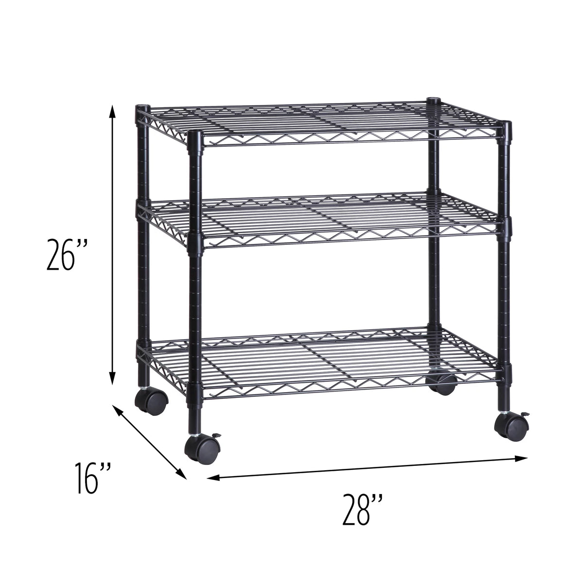 3-Tier Black Metal Rolling Adjustable Media Cart J4654