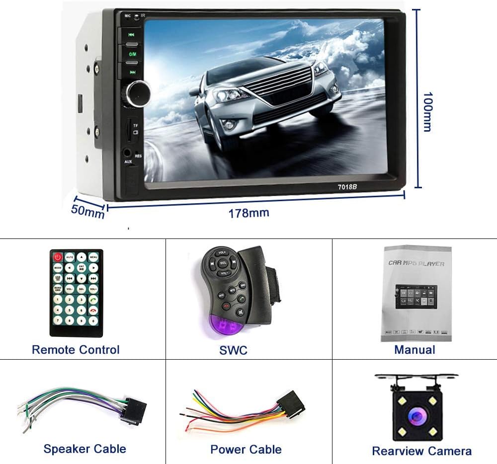 7'' Double Din Car Stereo Bluetooth Radio Receiver Touch Screen MP3/USB/SD FM Audio T485375