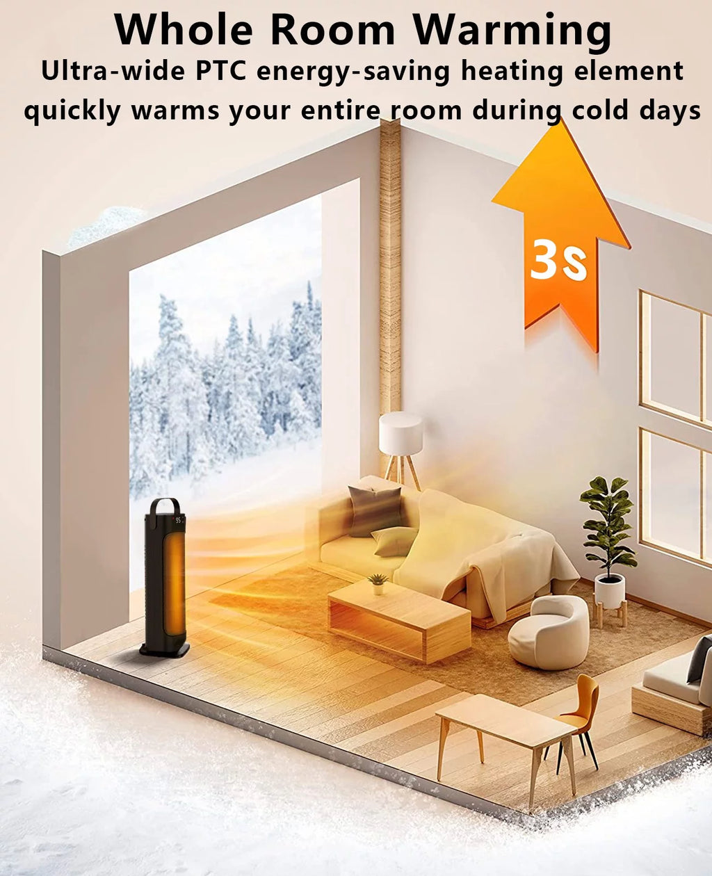 Electric Space Heater Indoor PTC Ceramic Heater with Thermostat Remote 90° Oscillating 1500W T925939
