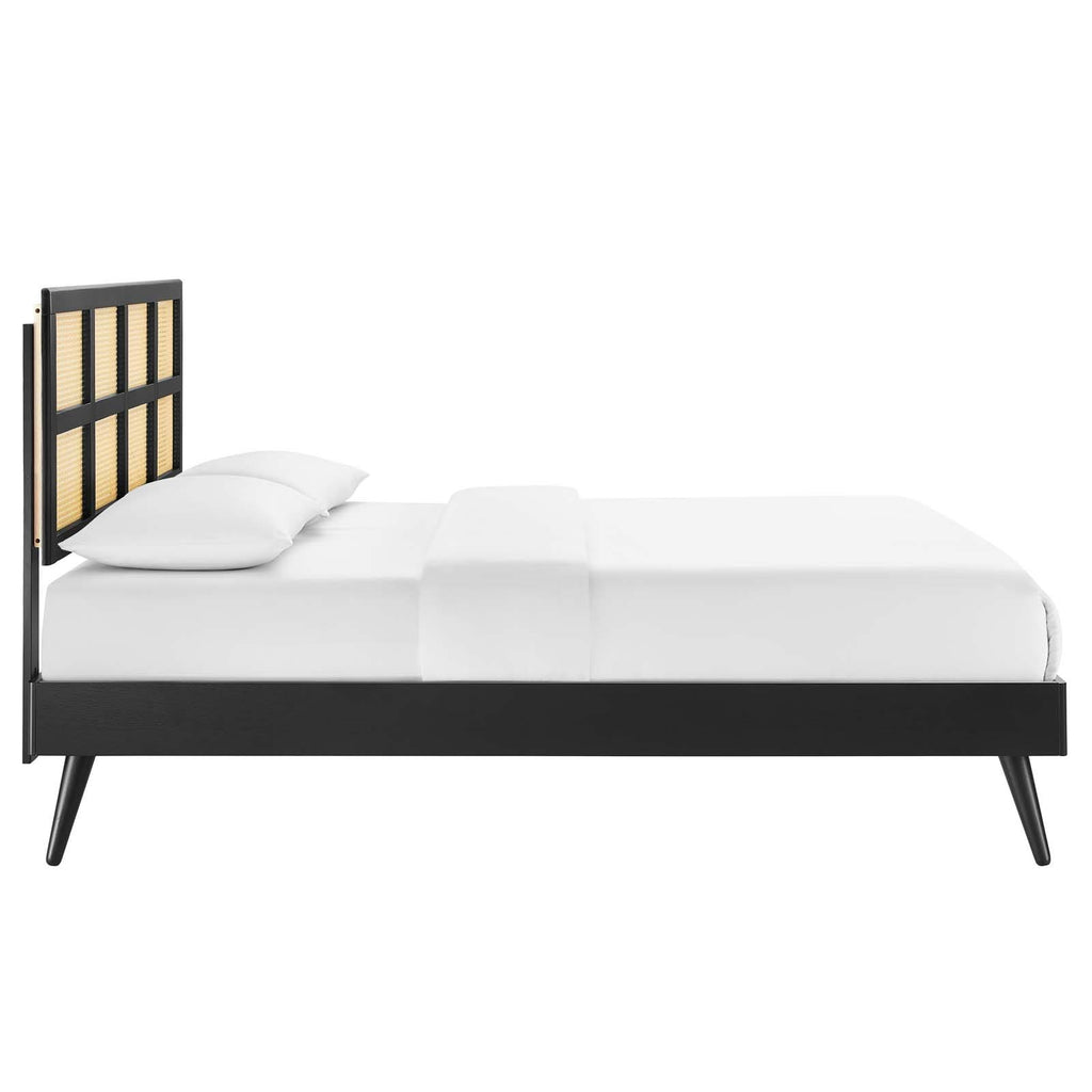 Black Cane and Wood Queen Platform Bed K41295