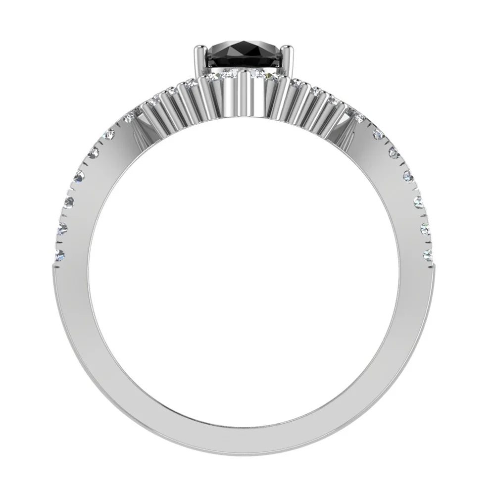 Pear Cut Black Diamond Wedding Ring Set 14K White Gold K76059