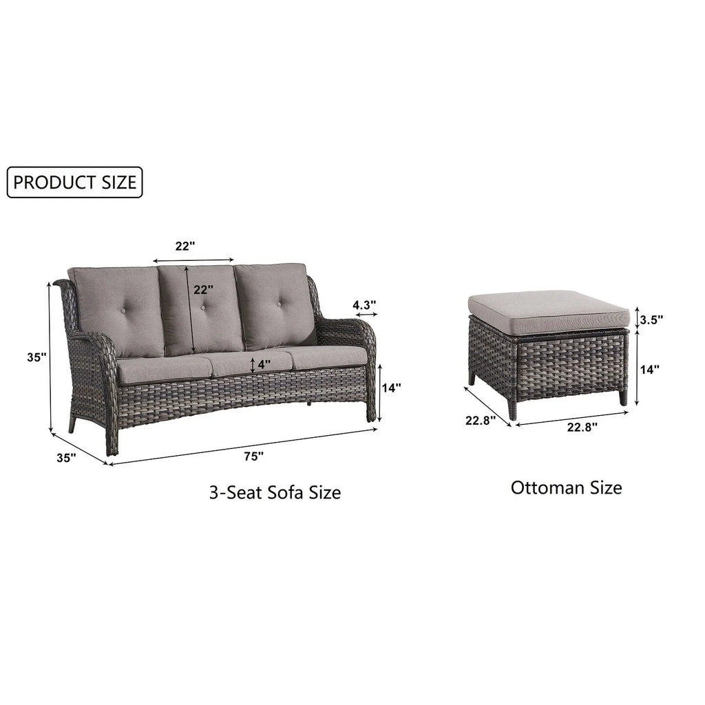 Rattan Wicker Sectional Sofa Set with Ottomans C933835