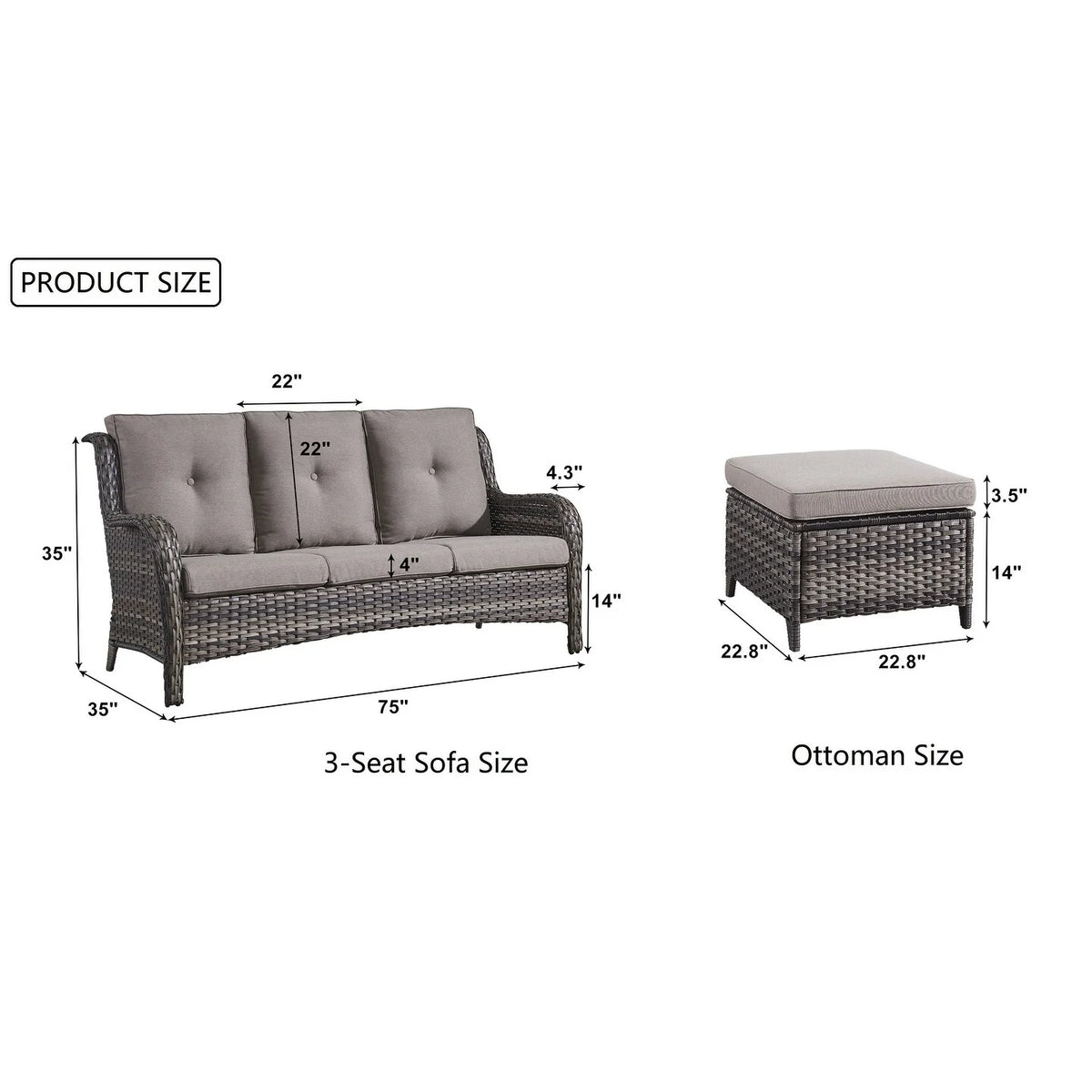 Rattan Wicker Sectional Sofa Set with Ottomans C933835