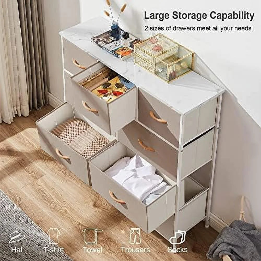 Black 9 Drawer Fabric Dresser with Steel Frame E398