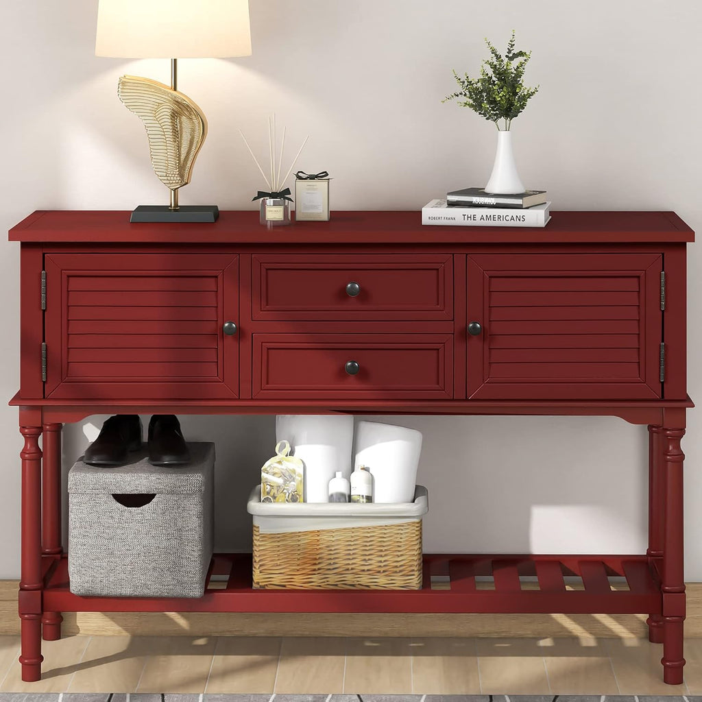 Green Solid Wood Console Table with 7 Drawers and 1 Cabinet C30338