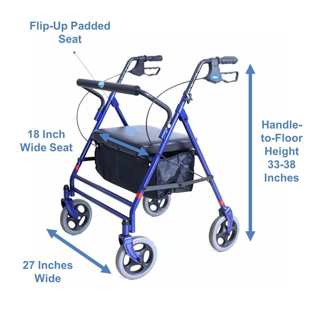 Blue Bariatric Rollator with Padded Seat T8533