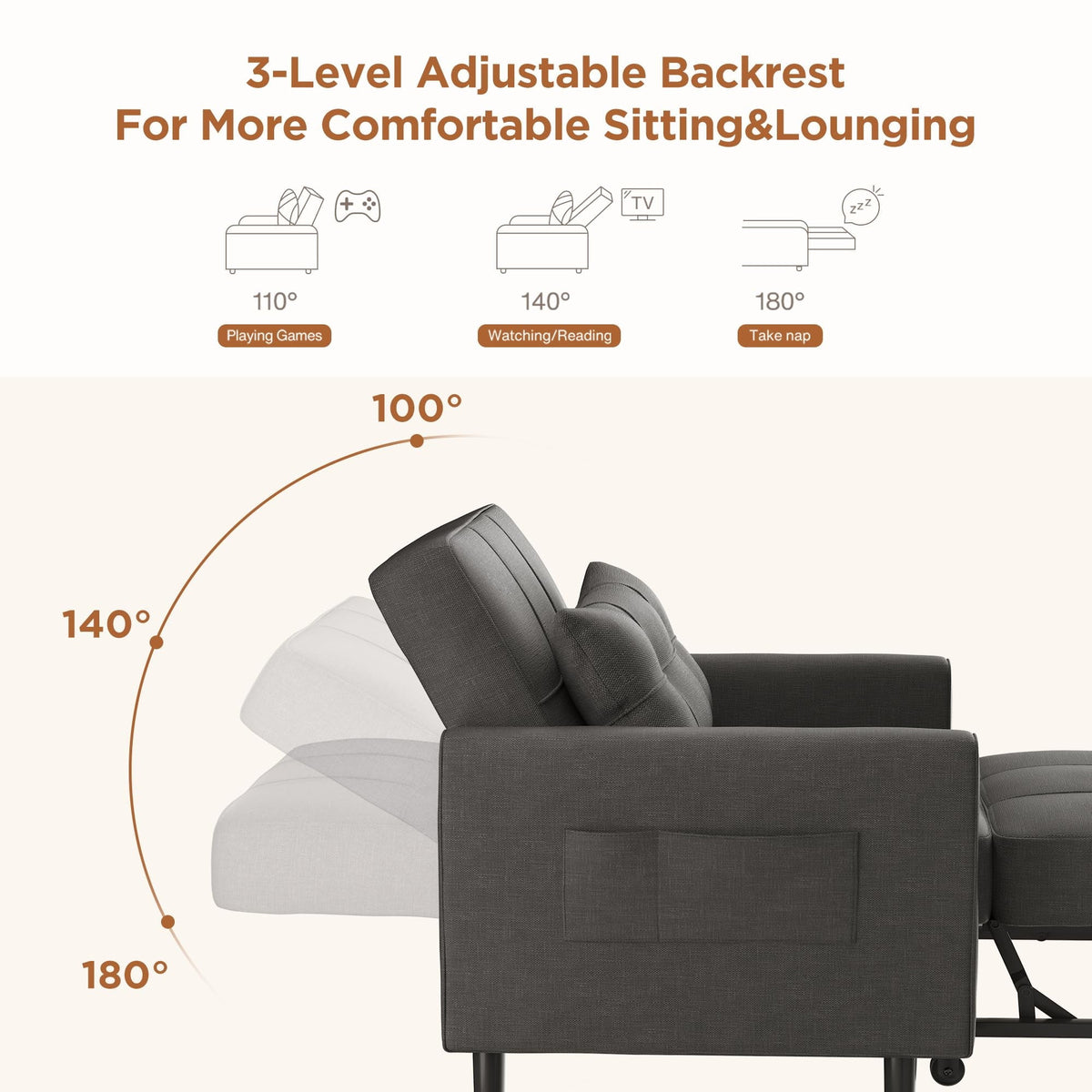 Light Gray Convertible Sofa Bed U378769