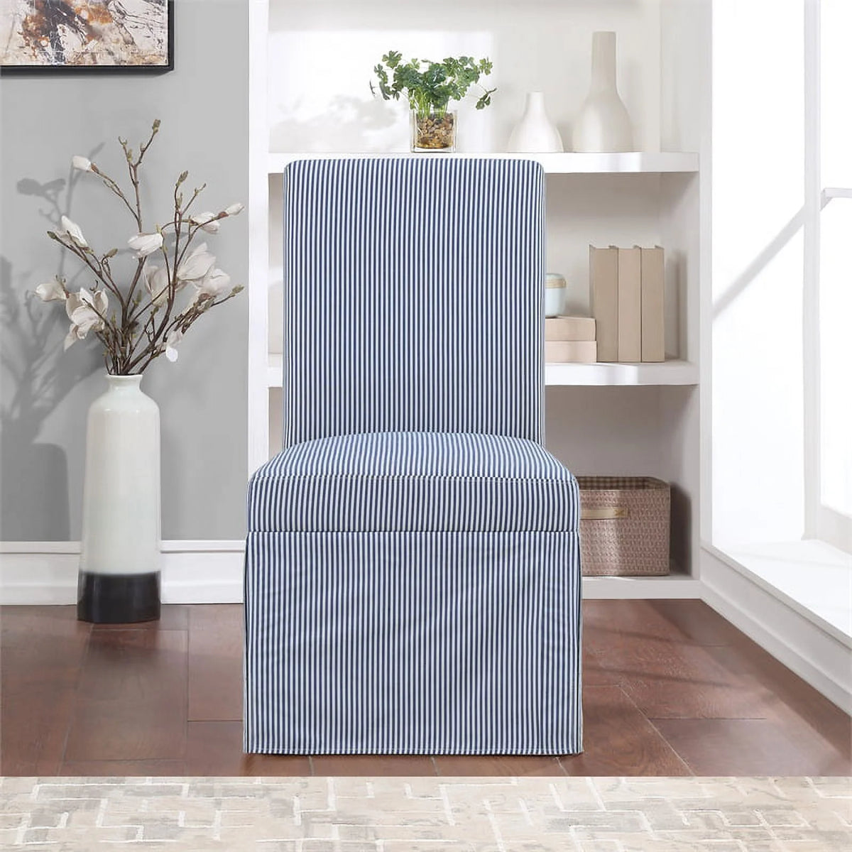 Navy Stripe Fabric Dining Chair 2 Pack F334808