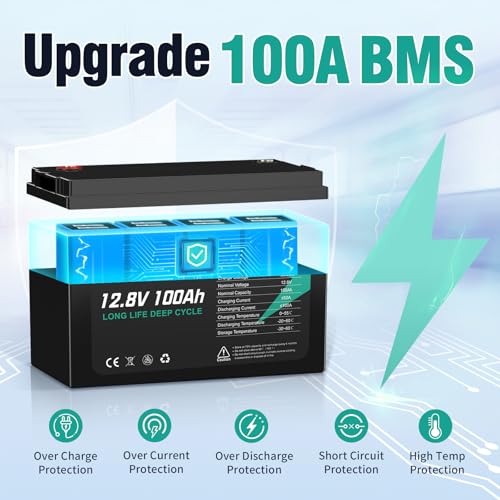 12V 100Ah LiFePO4 Lithium Battery, 12.8V 100Ah C903073