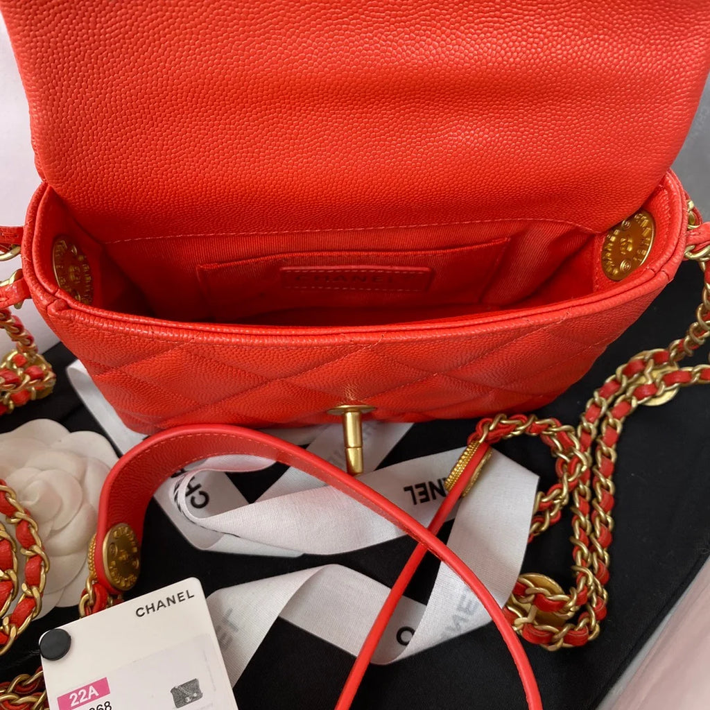 Mini Flap Bag With Top Handle Gold Hardware Red 7.9in/20cm A3303
