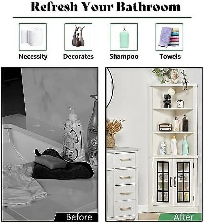 Washed Grey 5-Tier Corner Cabinet with Glass Doors Z13439
