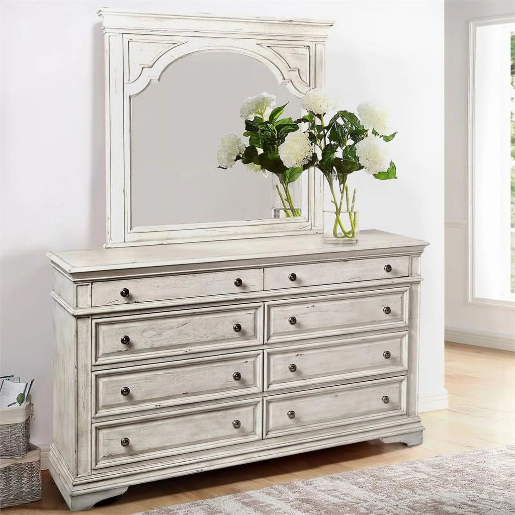 Rustic Ivory Wood 8-drawer Dresser U672818