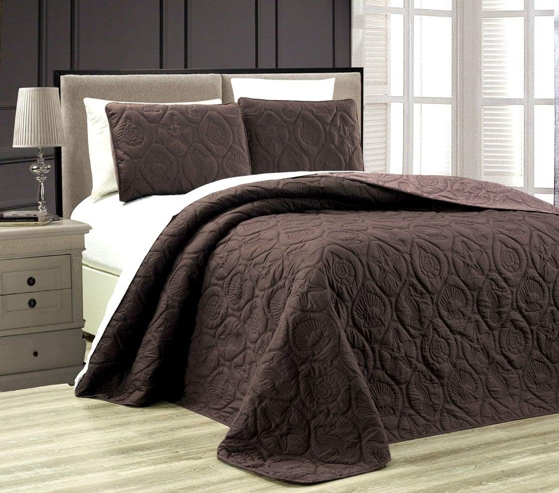 Dark Purple Light Purple Reversible Queen Full Bedspread Coverlet Set R288347