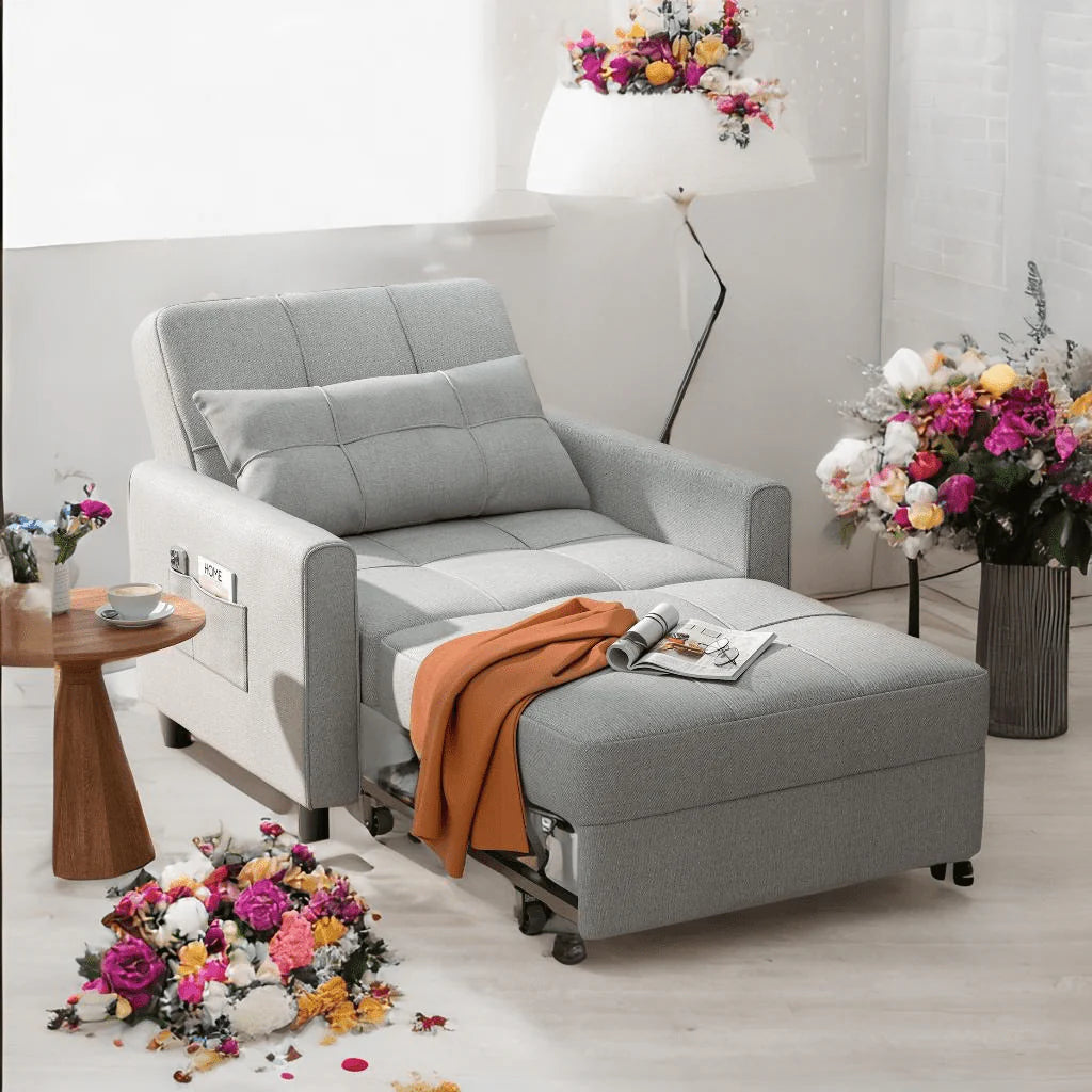Light Gray Convertible Sofa Bed U378769