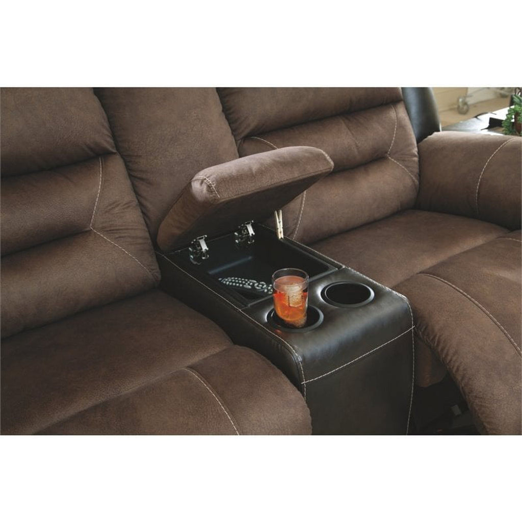 Contemporary Reclining Loveseat with Console in Chestnut I2538