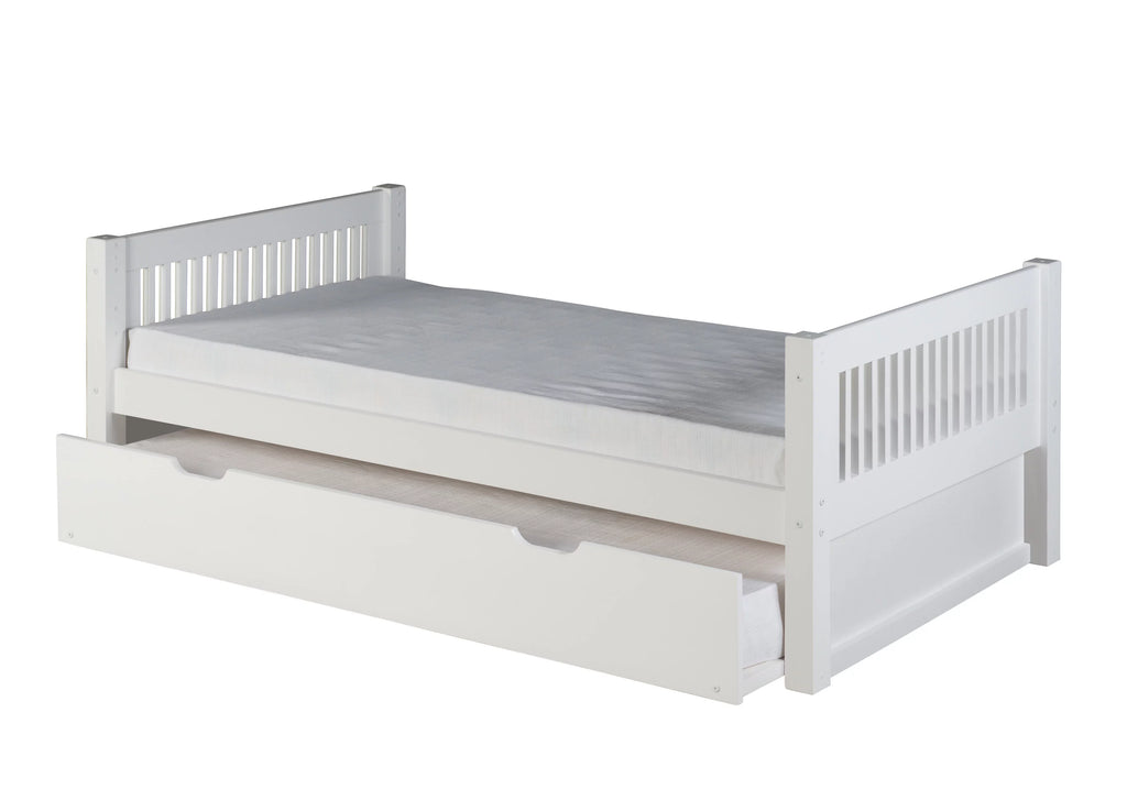 Twin Size Platform Bed with Twin Trundle White F787