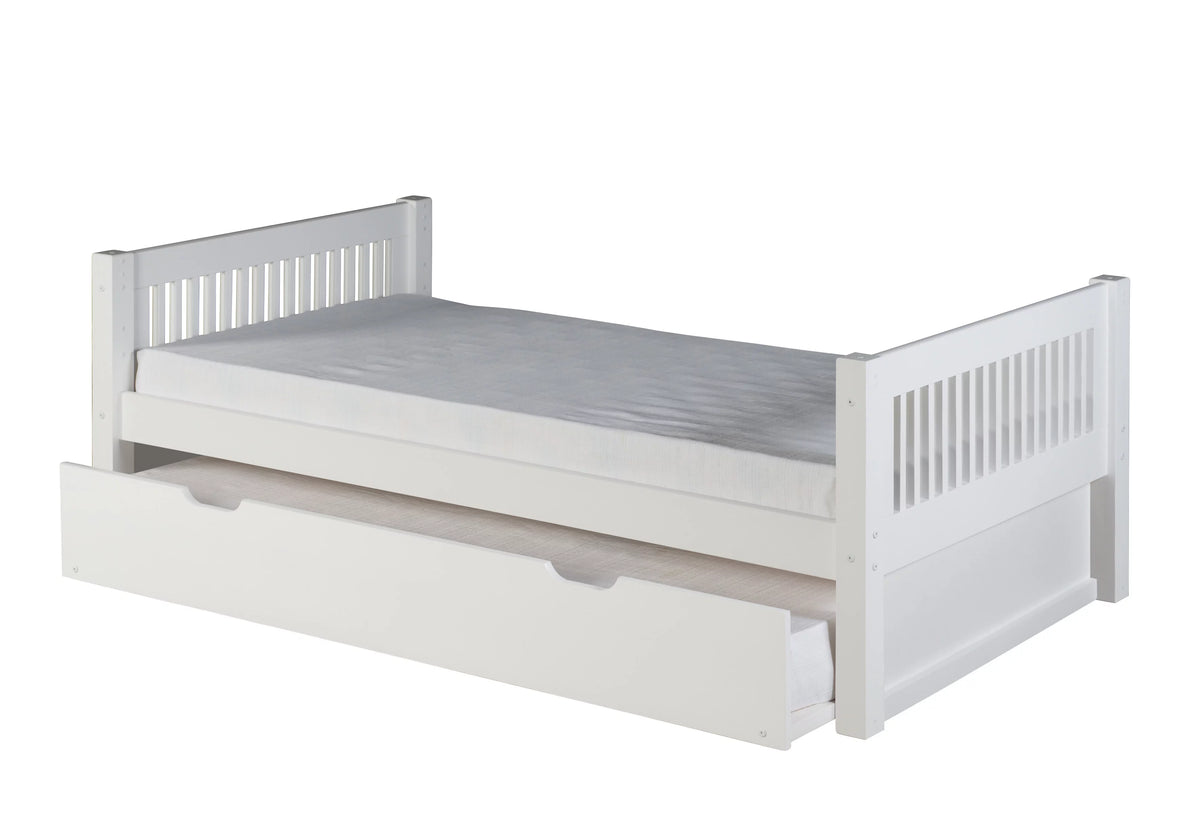 Twin Size Platform Bed with Twin Trundle White F787