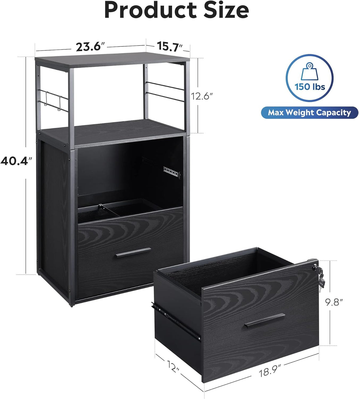 2 Drawer Black Lateral File Cabinet with Lock W7998