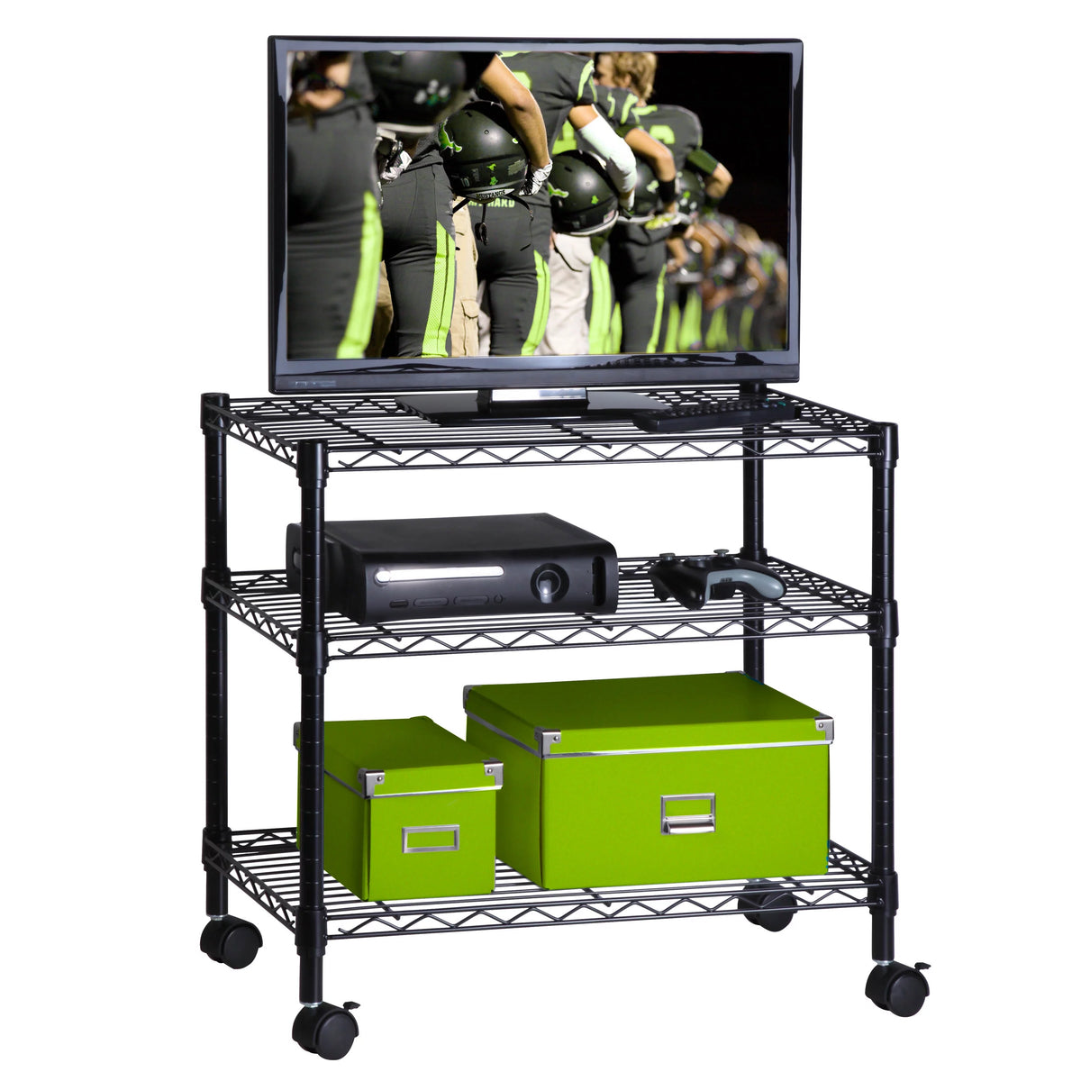 3-Tier Black Metal Rolling Adjustable Media Cart J4654