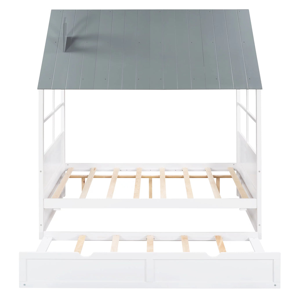 Full Size Wooden Log Cabin Bed with Double Casters A4763