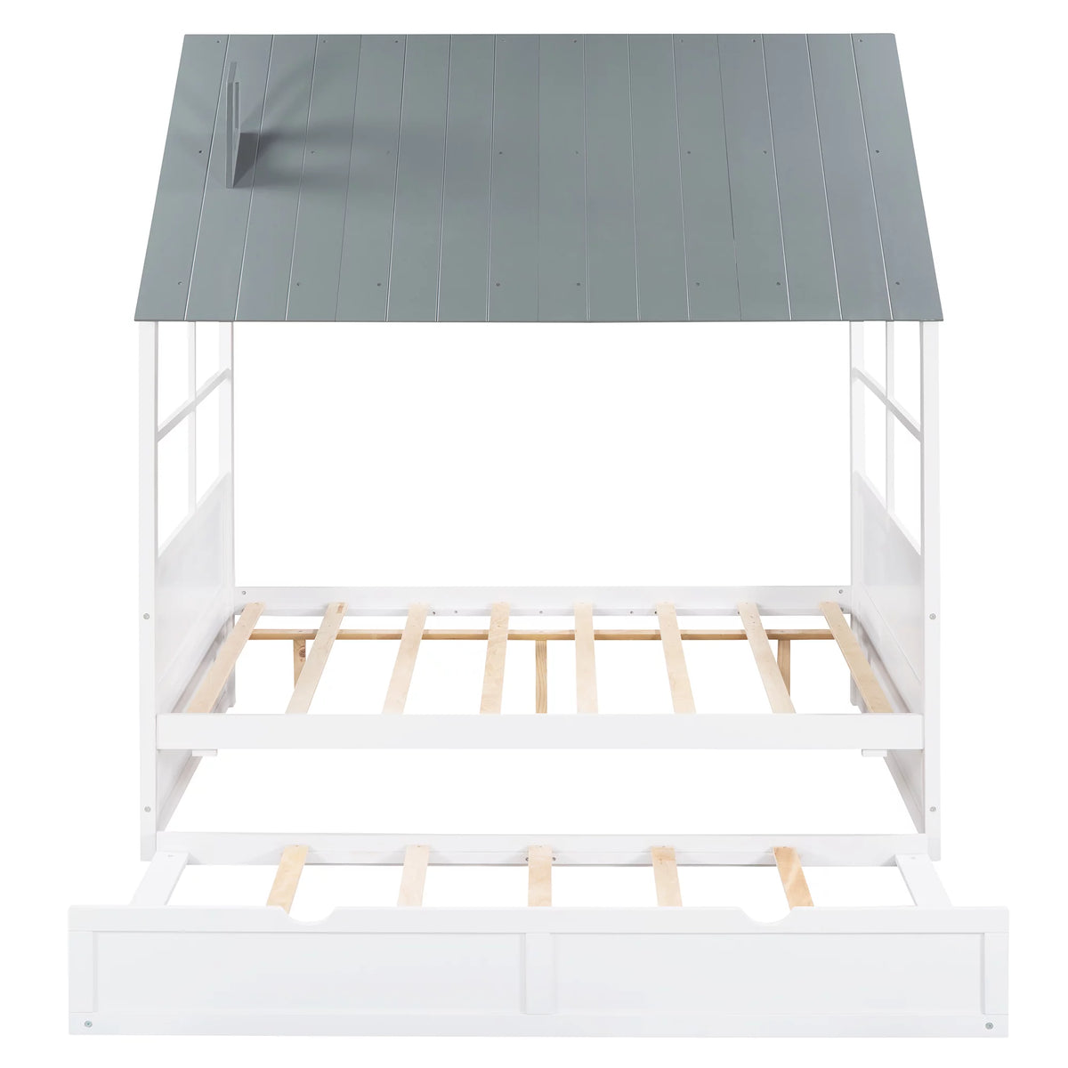 Full Size Wooden Log Cabin Bed with Double Casters A4763