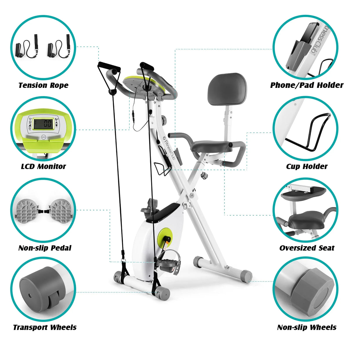 Folding Upright Cycling Exercise Bike with Backrest Magnetic Resistance Q174