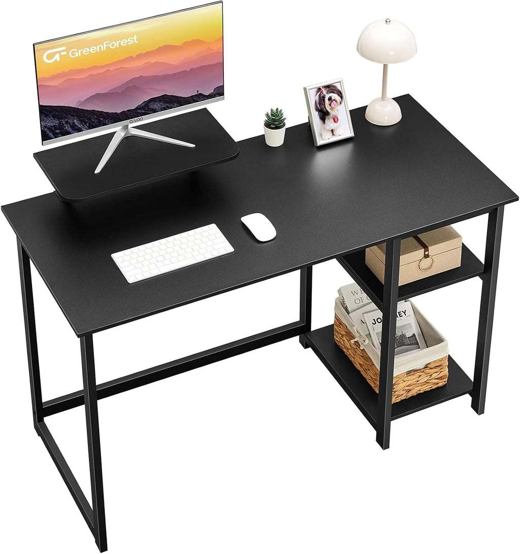 Black 58 inch Computer Desk with Monitor Stand and Storage Shelf T857881