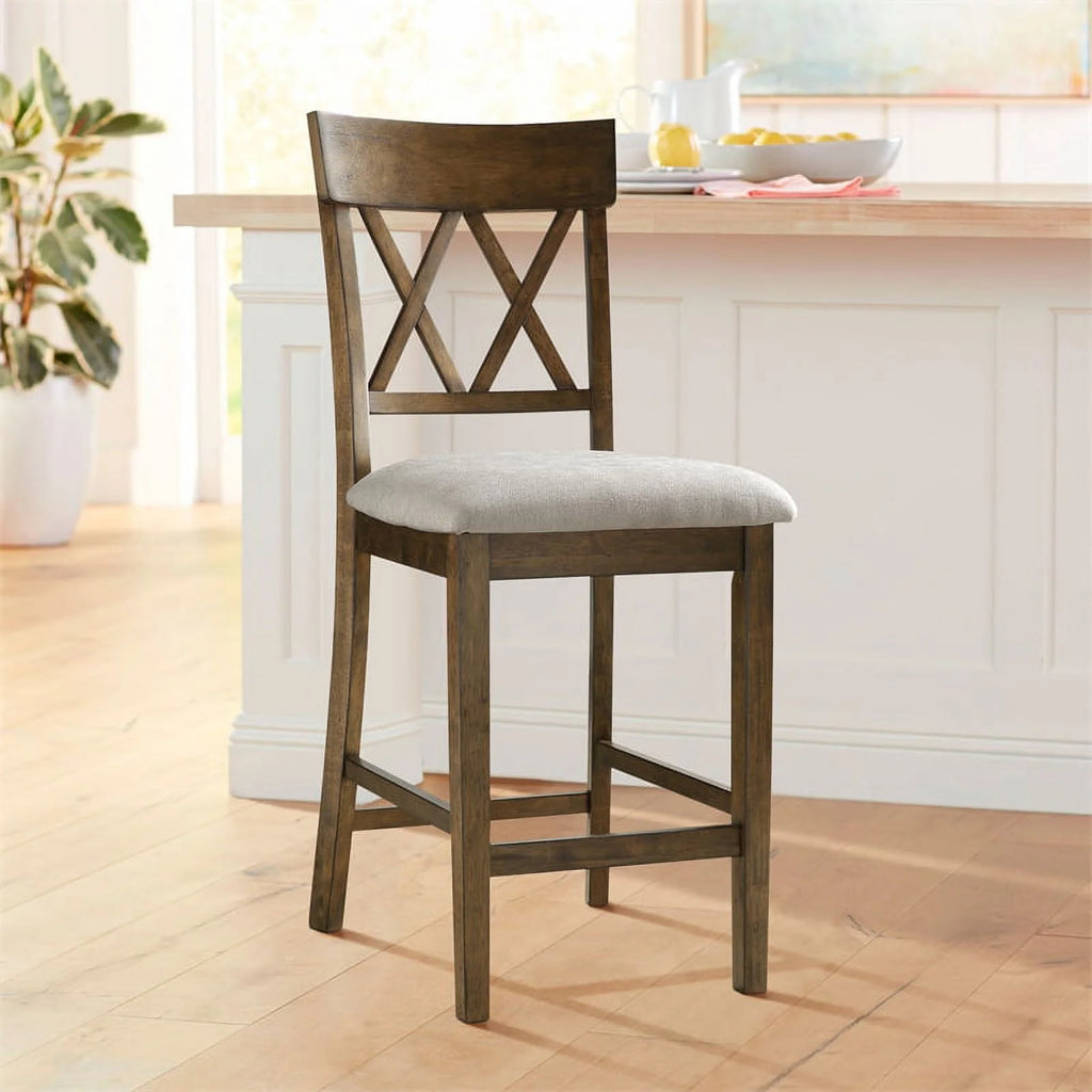 Oak Wood Crossback Counter Height Dining Chair Set of 2 I867321