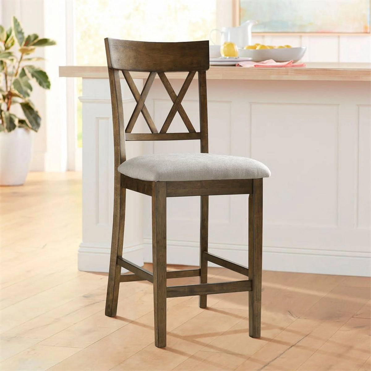 Oak Wood Crossback Counter Height Dining Chair Set of 2 I867321