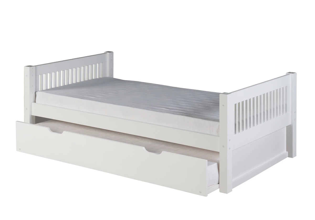 Twin Size Platform Bed with Twin Trundle White F787