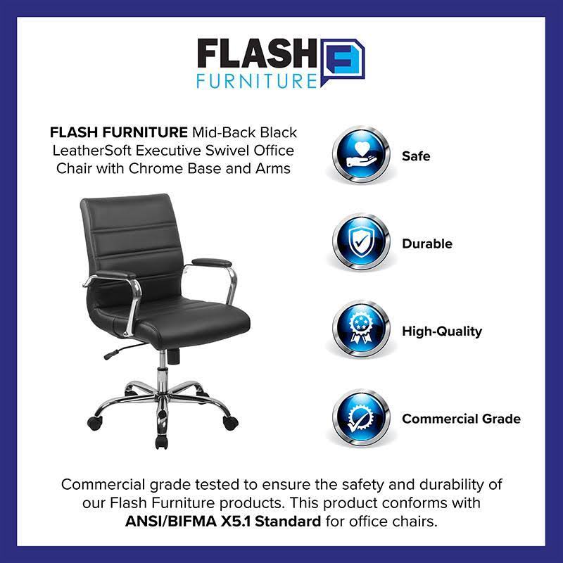 Black Leather Executive Swivel Office Chair with Chrome Base and Arms V2983