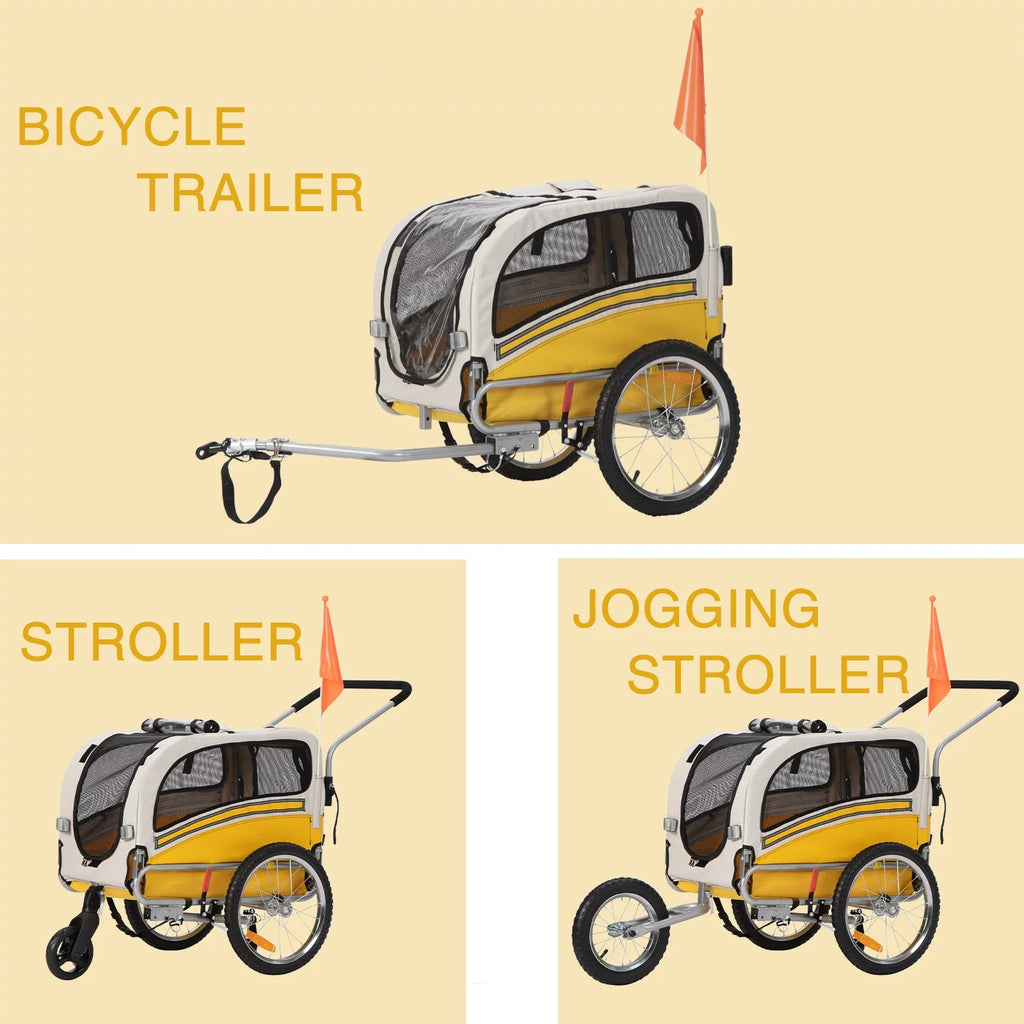 3-in-1 Dog Bicycle Trailer, Dog Stroller, and Dog Jogging Stroller, Orange Z364