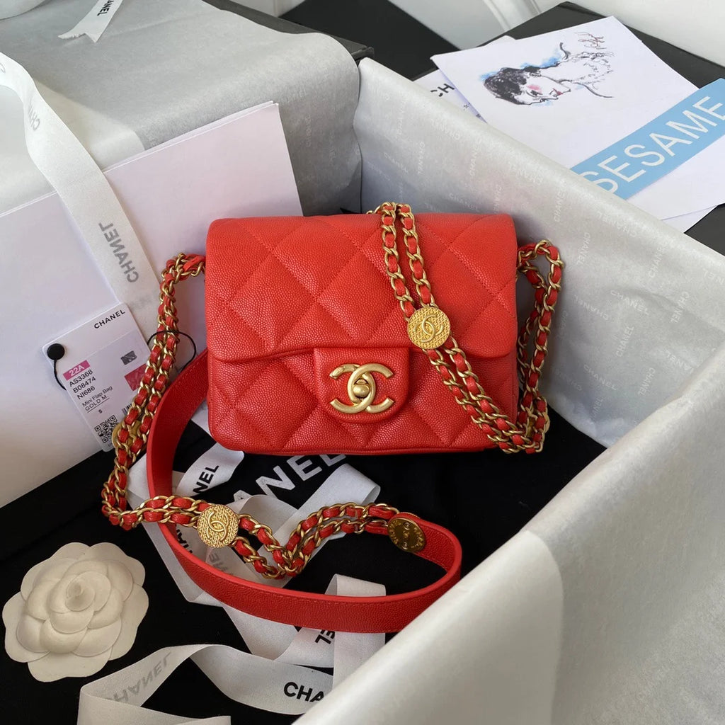 Mini Flap Bag With Top Handle Gold Hardware Red 7.9in/20cm A3303