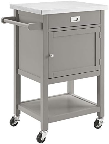 Light Green Stainless Steel Top Pine Wood Rolling Microwave Table with One Drawer and One Shelf G471962