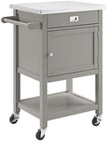 Light Green Stainless Steel Top Pine Wood Rolling Microwave Table with One Drawer and One Shelf G471962