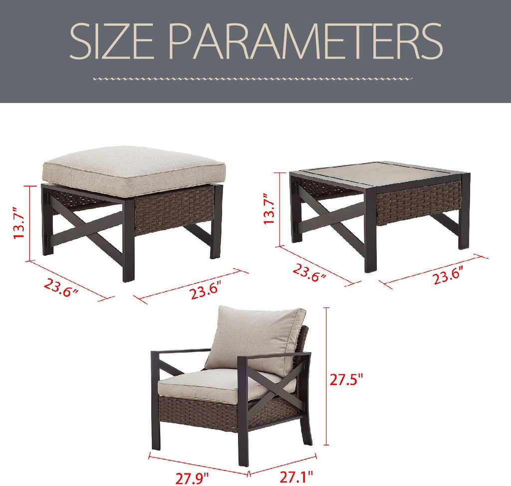 5 Piece Outdoor Wicker Conversation Sofa Set with Cushion and Coffee Table I7118
