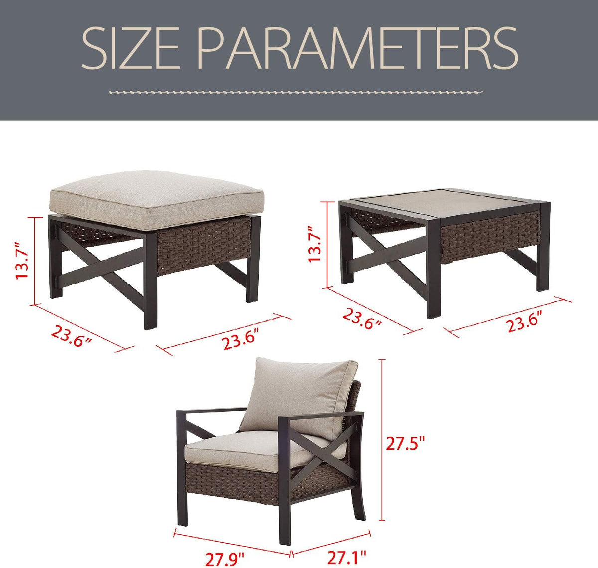 5 Piece Outdoor Wicker Conversation Sofa Set with Cushion and Coffee Table I7118