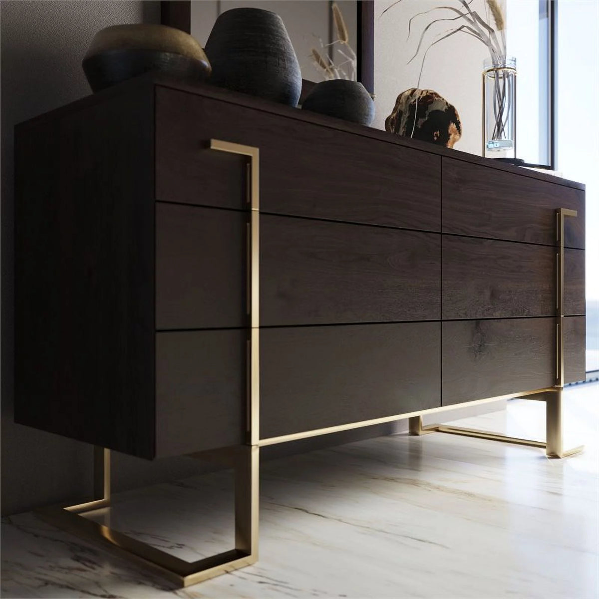 6 Drawer Wood Veneer Dresser A8158