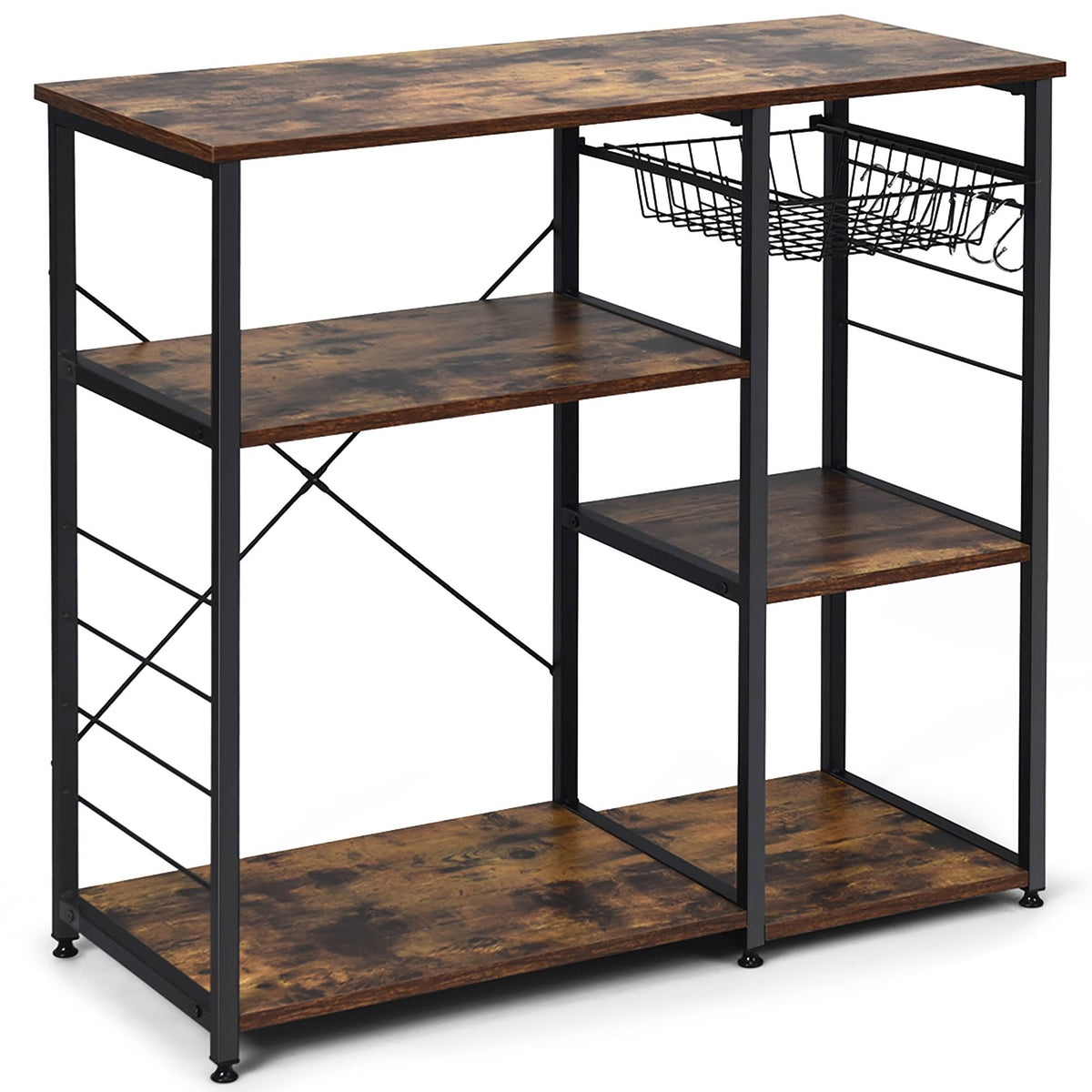 Black Steel Kitchen Baker's Rack with 6 Hooks F15260
