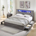 Queen Size Wood Platform Bed Frame with Storage Headboard and 4 Drawers J329293